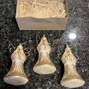 Three Handblown Glass Angel Ornaments